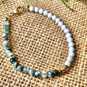 Dainty White & Gray Matte Howlite and Tree Agate Beaded Bracelet